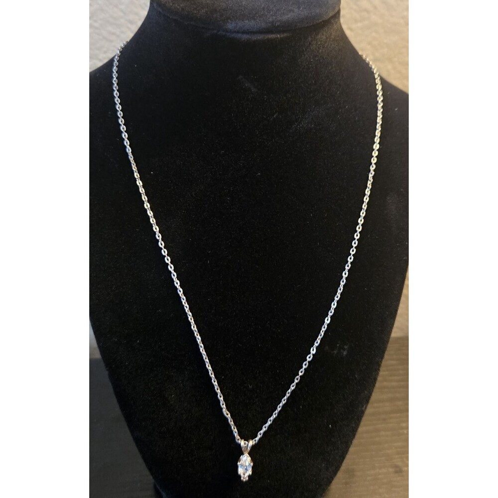 Marquise Cut CZ Solitaire Pendant Necklace Gold Tone 20" Link Chain Womens